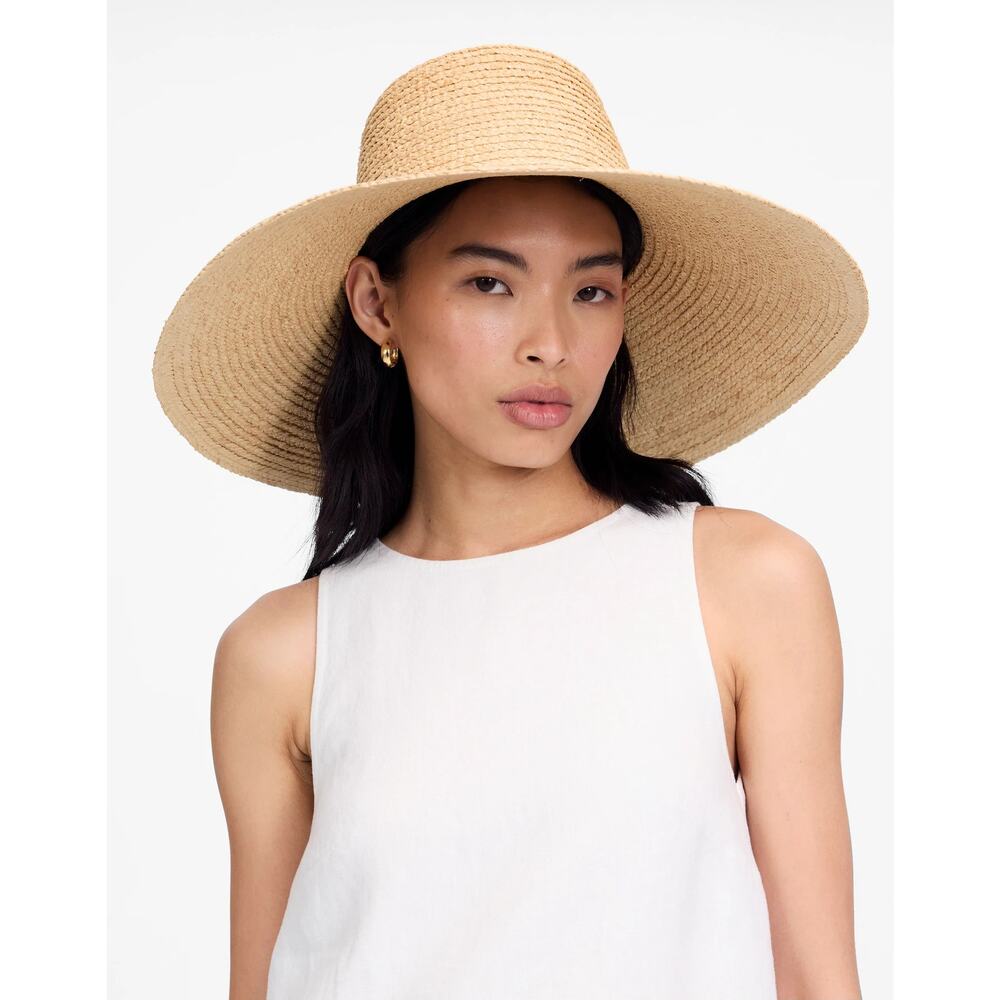 NWT Madewell Long Brim Raffia Hat Golden Khaki S/M
